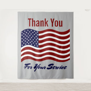 Thank You American Flag Veterans Photo Backdrop Tapestry