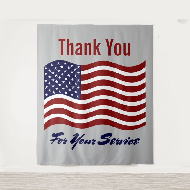Thank You American Flag Veterans Photo Backdrop Tapestry (Front)