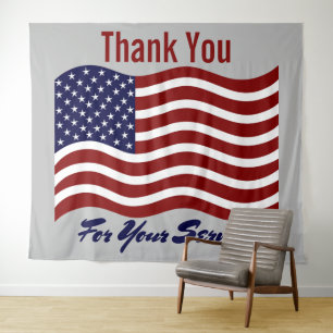 Thank You American Flag Veterans Photo Backdrop Tapestry