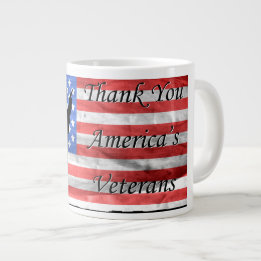Thank You America's Veterans with Flag and Soldier Large Coffee Mug