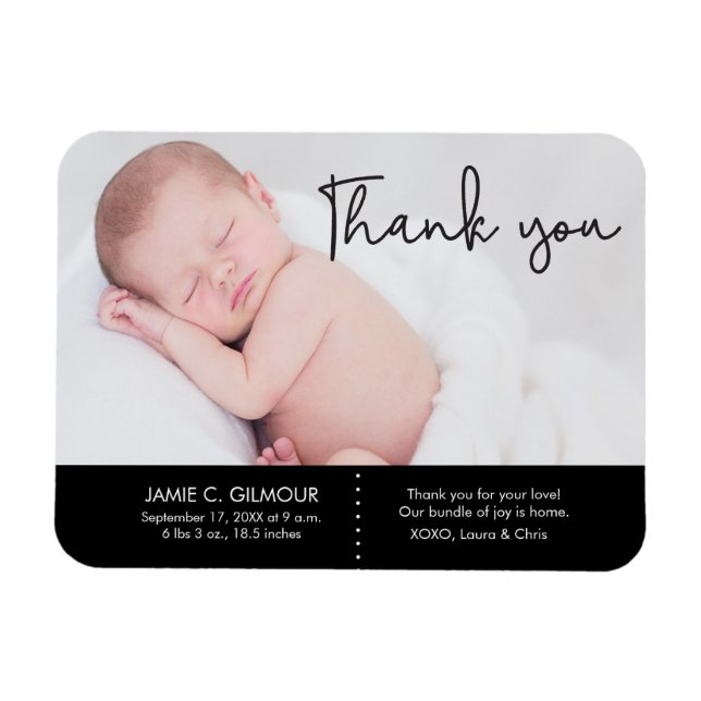 Thank You and Baby Birth Announcement, Script text Magnet (Horizontal)