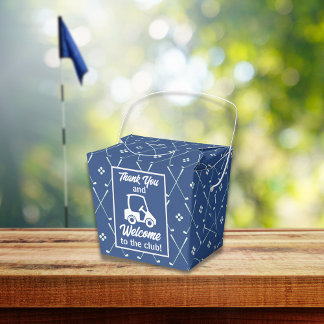 Thank You and Welcome Golf Cart Blue Pattern Favor Box