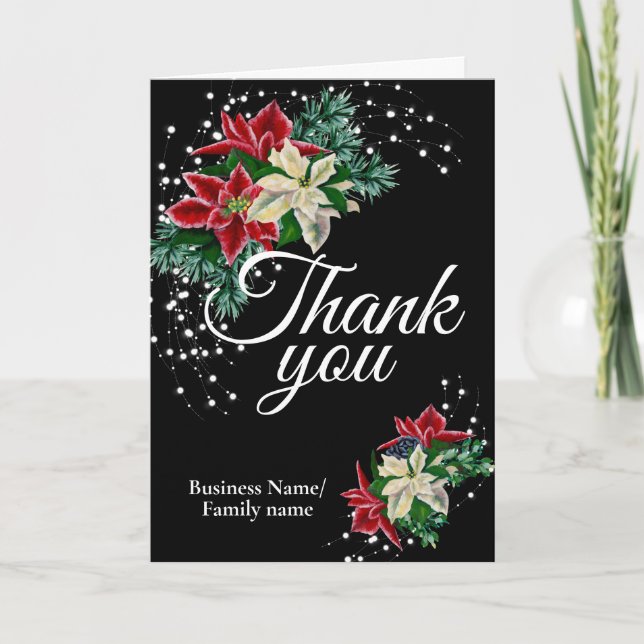 Thank You Appreciation Festive Floral Black Card (Front)