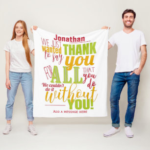 Thank You Appreciation Typography Thanks Message Fleece Blanket