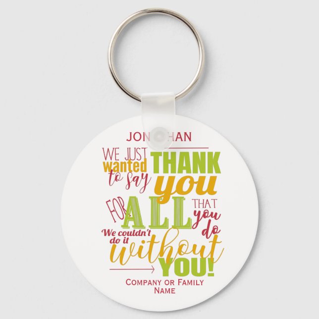 Thank You Appreciation Typography Thanks Message Keychain (Front)