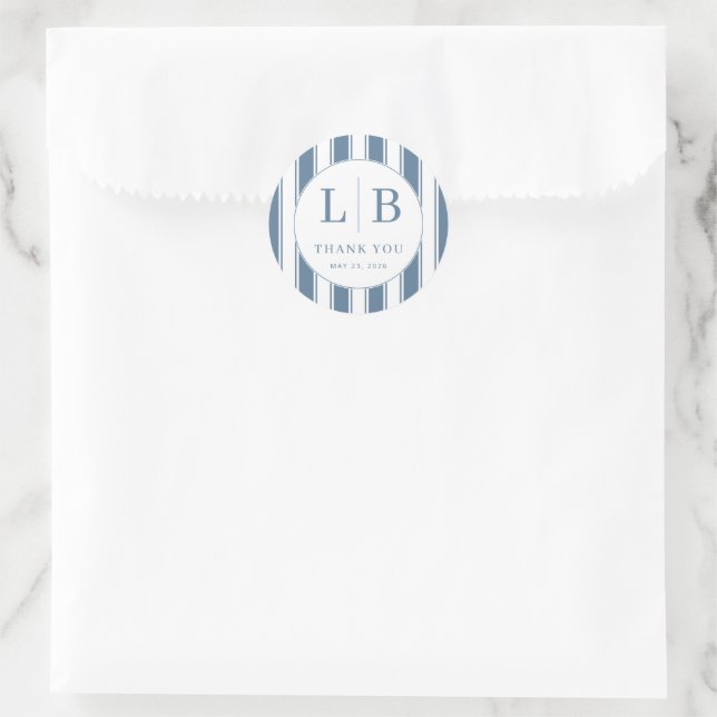 "THANK YOU" Appreciative Blue Striped Serif Classic Round Sticker (Bag)