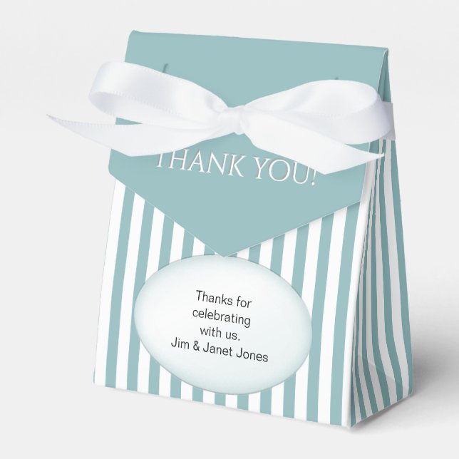 Thank You - Aqua Simple Stripes Pattern Favor Box (Front Side)