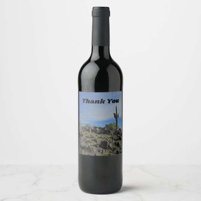Thank You Arizona Saguaro Cactus Desert Photo Wine Label (Front)