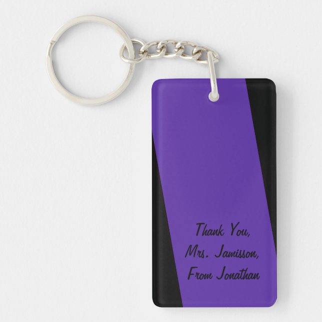 Thank You  Aubergine Purple Simple Minimalist Name Keychain (Front)