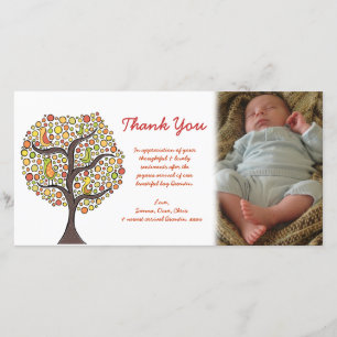 Thank You Autumn Bird Tree New Baby Gift Photocard Card