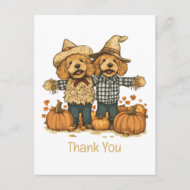 Thank You Autumn Harvest Goldendoodle Dogs Postcard (Front)