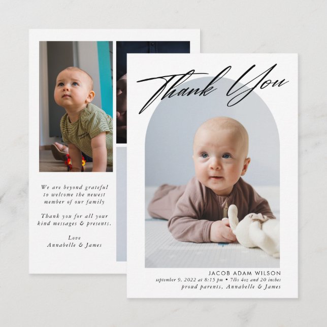 Thank You Baby Birth Photo Collage Card (Front/Back)