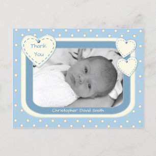 Thank you Baby Boy Photo Postcard Blue Polka Dots