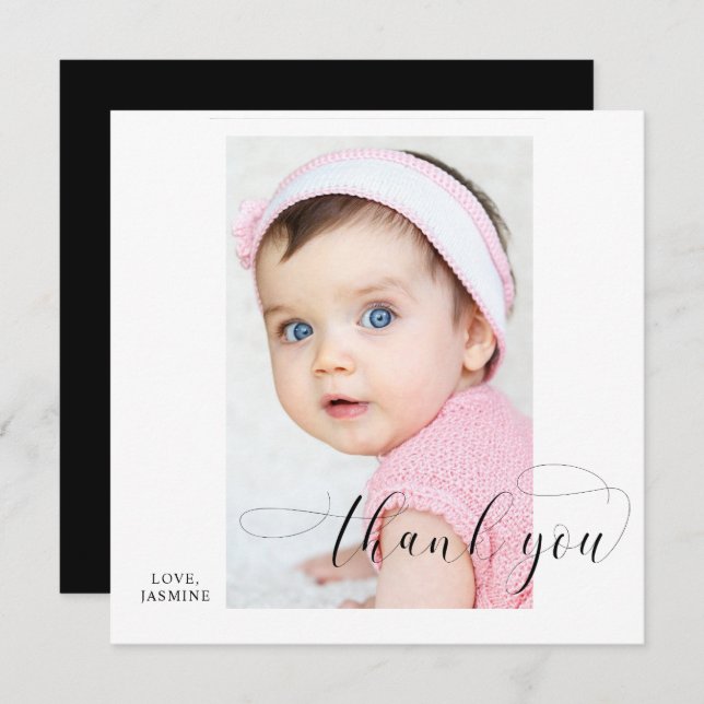 Thank you Baby Calligraphy Swashes Elegant Simple Card (Front/Back)