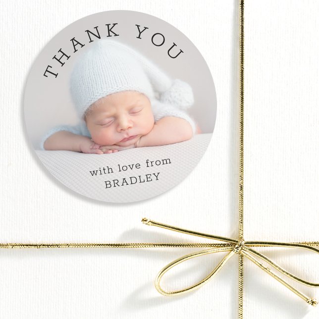 Thank You Baby Newborn Baby Shower Script Classic Round Sticker (Creator Uploaded)