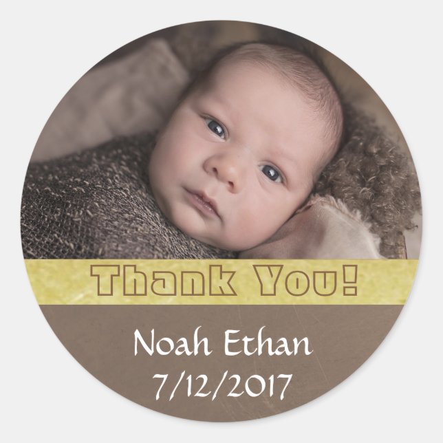 Thank you Baby Photo Brown and Gold Sticker (Front)