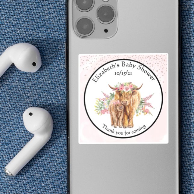 Thank you Baby shower Baby Highland Cow Calf  Square Sticker (Creator Uploaded)