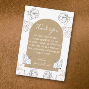 thank you baby shower brown arch white flowers card