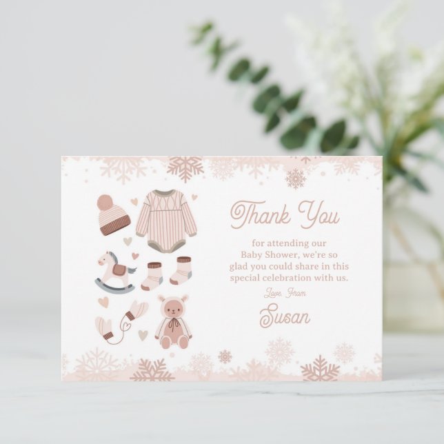 Thank You Baby Shower Cold Outside Snow Neutral Card (Standing Front)