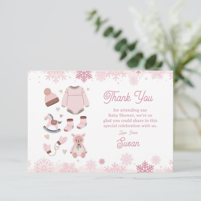 Thank You Baby Shower Cold Outside Snow Pink Girl (Standing Front)