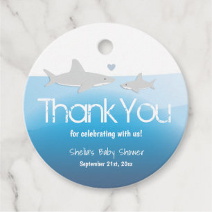 Thank You Baby Shower Cute Shark Ocean Favour Tags