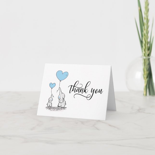 THANK YOU Baby Shower Elephant BOY Blue | BLANK (Front)