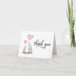 THANK YOU Baby Shower Elephant Girl Pink   BLANK Card