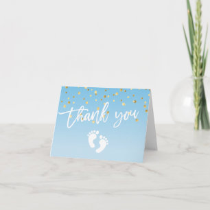 THANK YOU Baby Shower Feet Blue Gold BOY   BLANK