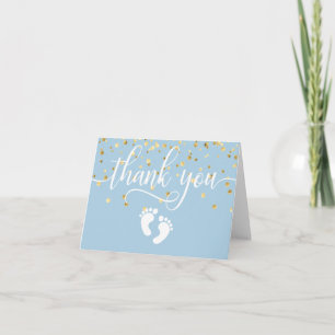 THANK YOU Baby Shower Feet Blue Gold BOY   BLANK