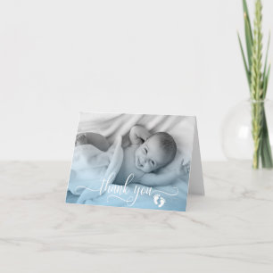 THANK YOU Baby Shower Feet BOY PHOTO   BLANK Card