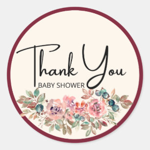 thank you baby shower floral round stiker spring classic round sticker