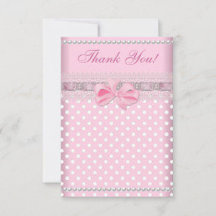 Thank You Baby Shower Girl Baby Pink Spot Pearl Card