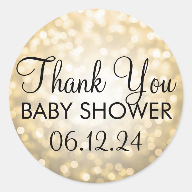 Thank You Baby Shower Gold Glitter Lights Classic Round Sticker (Front)