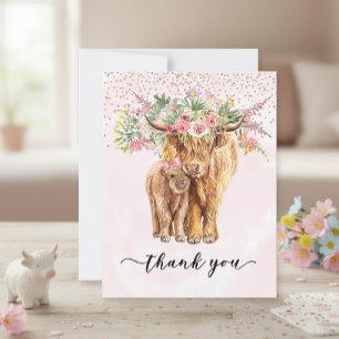 Thank you Baby Shower Highland Cow Pink Card