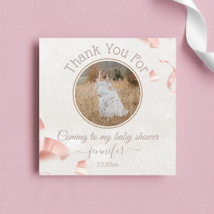thank you baby shower pink confetti round photo  card