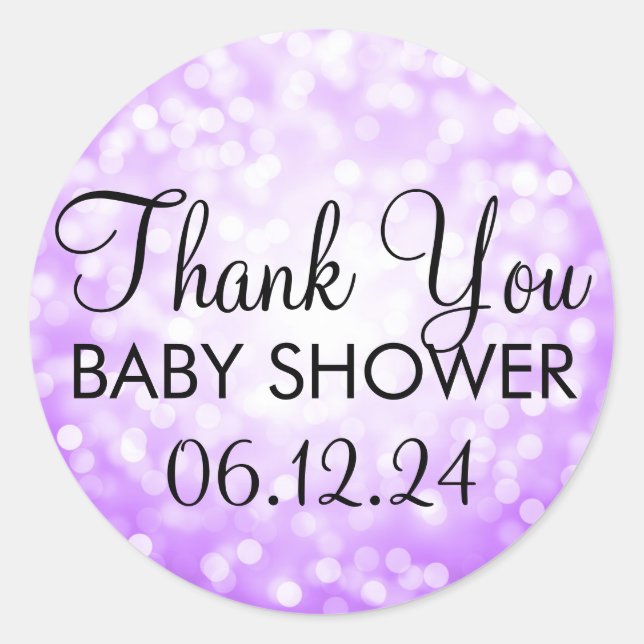 Thank You Baby Shower Purple Glitter Lights Classic Round Sticker (Front)