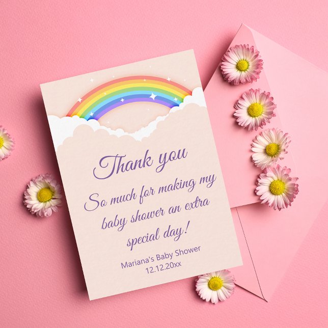 thank you baby shower rainbow pink purple script card (Creator Uploaded)