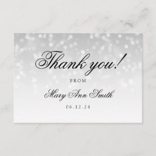 Thank You Baby Shower Silver Bokeh Sparkle Lights Card