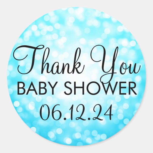 Thank You Baby Shower Turquoise Glitter Lights Classic Round Sticker (Front)