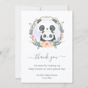 thank you baby shower watercolor cute pandas green card