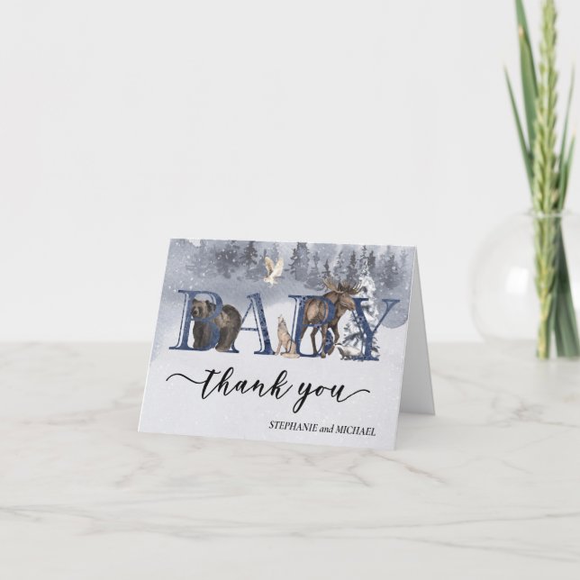 Thank you Baby Shower Woodland Bear Winter (Front)