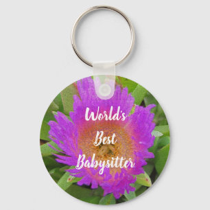 Thank You Babysitter Purple Flower Appreciation Keychain
