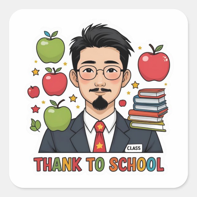 Thank You Back to School Teacher Apple  Square Sticker (Front)