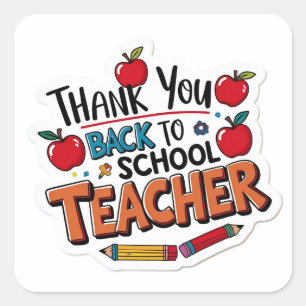 Thank You Back to School Teacher Apple  Square Sticker