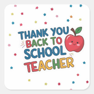 Thank You Back to School Teacher Apple  Square Sticker