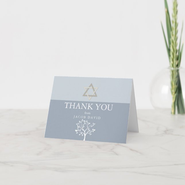 Thank You | Bar Mitzvah Dusty Blue Tree of Life Invitation (Front)