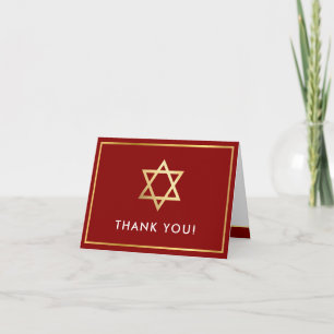 THANK YOU bar mitzvah gold star burgundy dark red Card