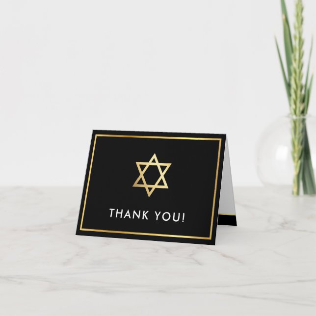 THANK YOU bar mitzvah gold star of david black (Front)