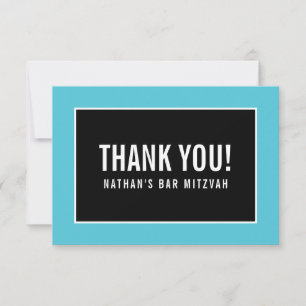 THANK YOU BAR MITZVAH minimalist black turquoise Card