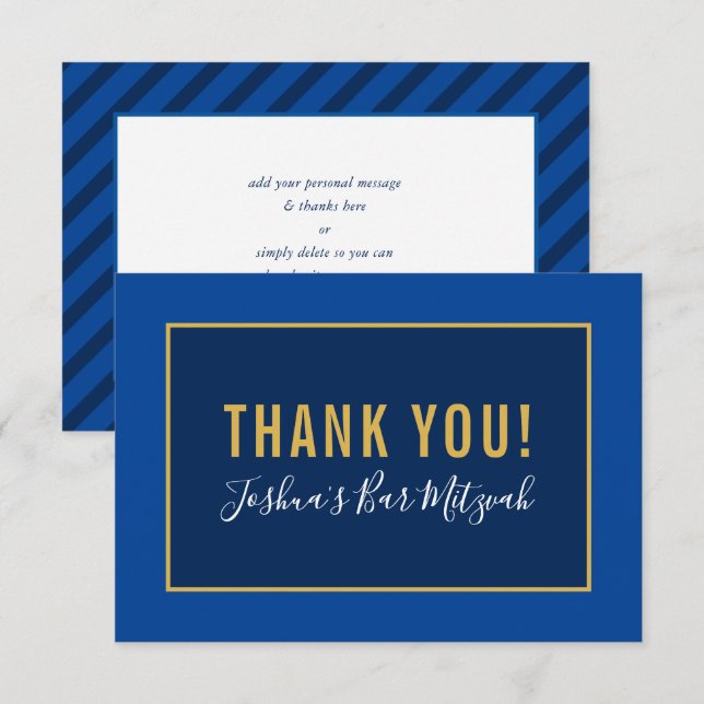THANK YOU BAR MITZVAH minimalist gold navy blue Card (Front/Back)